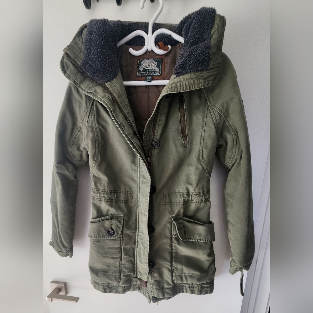 Roots Olive Jacket with Sherpa Hood